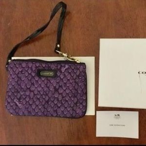 Coach Purple Satin Snakeskin Wristlet